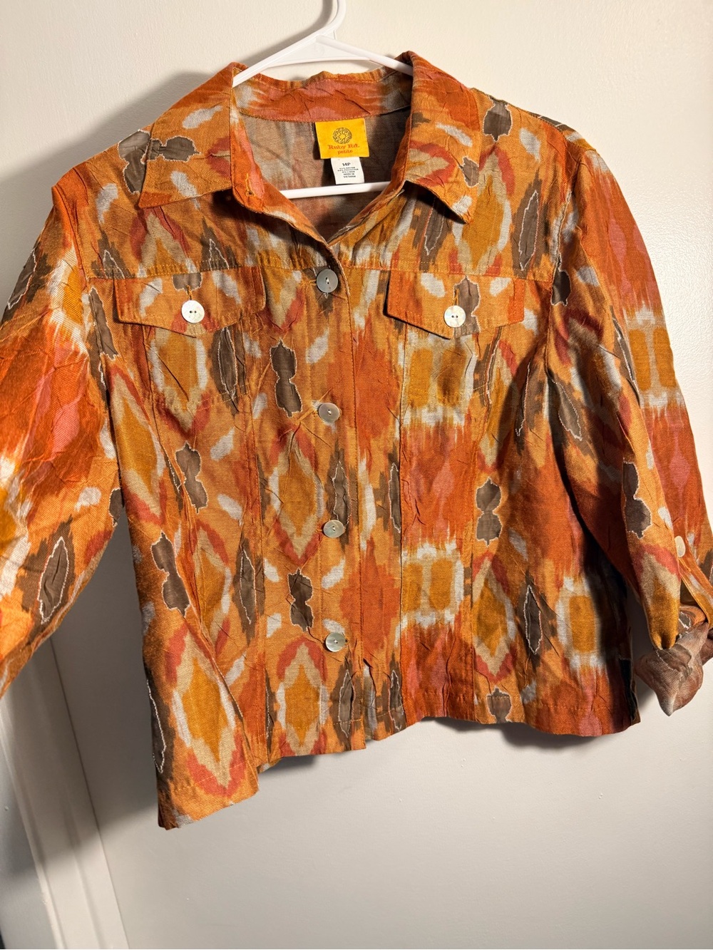 Tory Burch Orange Multi-Pattern Button-Front Jean Jacket size 14p